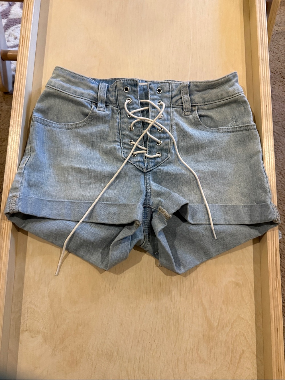 PacSun Light Blue Lace-Up Denim Shorts